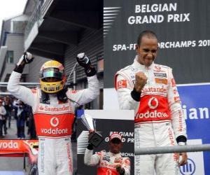 yapboz Lewis Hamilton Spa-Francorchamps, Belçika Grand Prix 2010 at zaferini kutluyor